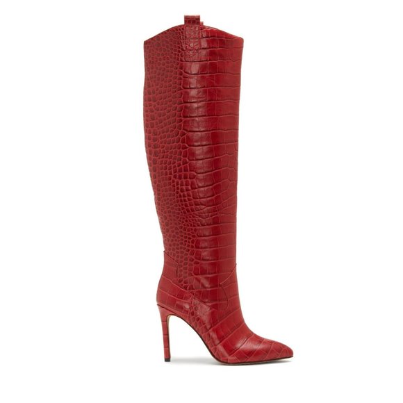 Vince Camuto Shoes - SOLD VINCE CAMUTO Kervana Pointy Toe Knee High Crocodile Boot Red 8.5 NEW